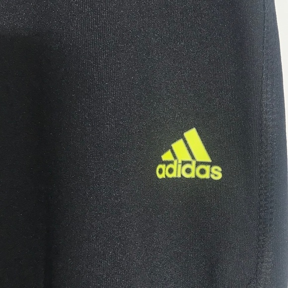 Adidas Black & lime cropped stripe legging active wear pants small - Picture 3 of 8